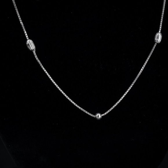Vintage Sterling Silver .925 Beaded Box Chain Neck - Picture 1 of 6